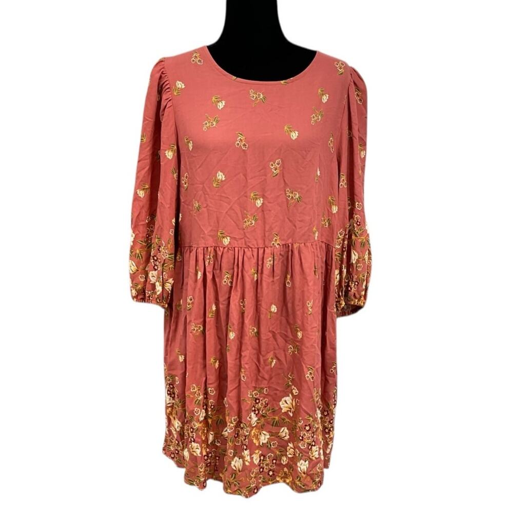 Bebop Be You Be Free Juniors Gray Floral Half Button Front Dress Size XL